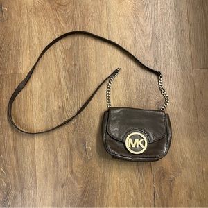 VGUC MICHAEL Michael Kors Fulton Leather Small Crossbody Brown Gold